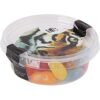 Transparant Biodegradable bakje met los deksel, gevuld met 40 gr. choco carletties of jelly Beans