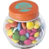 Kleine glazen potje met ca. 40 gr. choco carletties