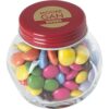 Kleine glazen potje met ca. 40 gr. choco carletties