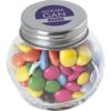 Kleine glazen potje met ca. 40 gr. choco carletties